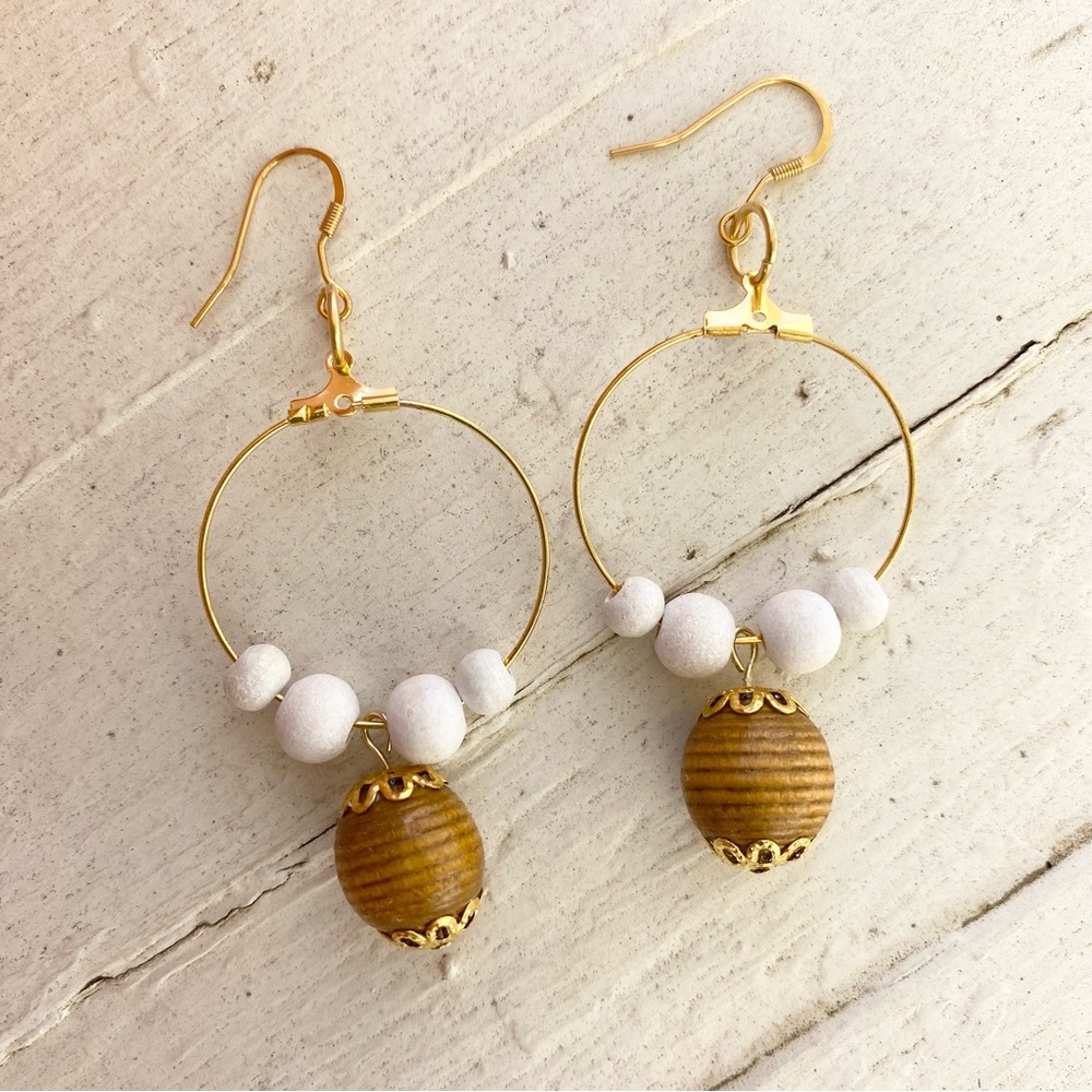 Handcrafted Boho Vibes Beaded Dangling Hoop Earrings - Picture 2 of 6